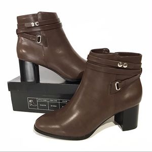 NIB Block Heeled Ankle Booties w/ Strap Detailing